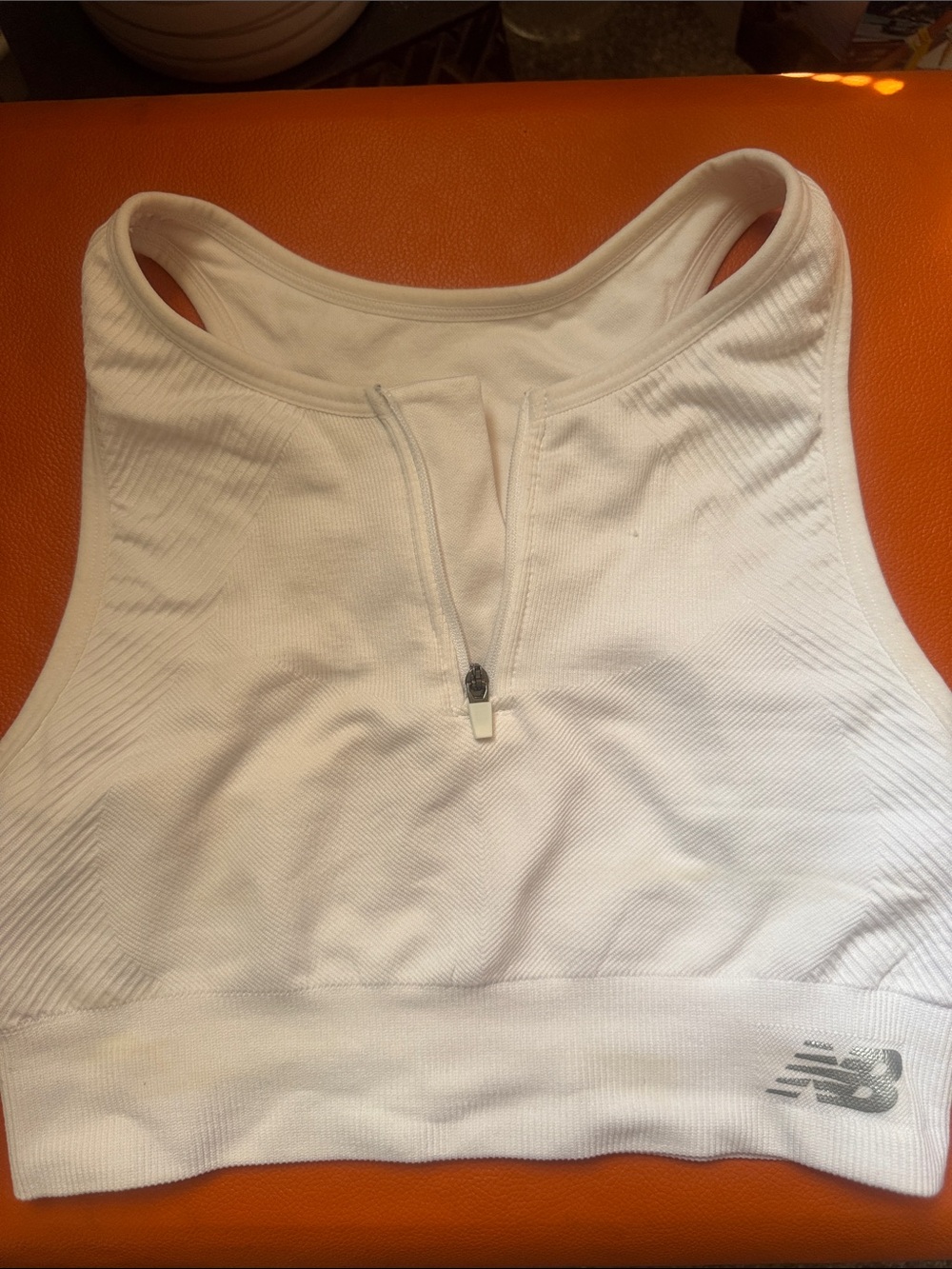 New Balance White Zip-Front Athletic Crop Bra